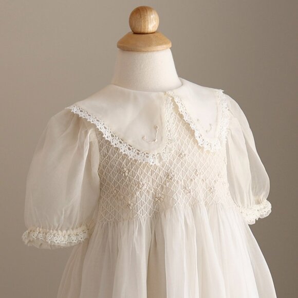 Strasburg Ivory Smocked Heirloom Gown Silk Organza Bonnet Special Occasion RARE - Picture 4 of 9